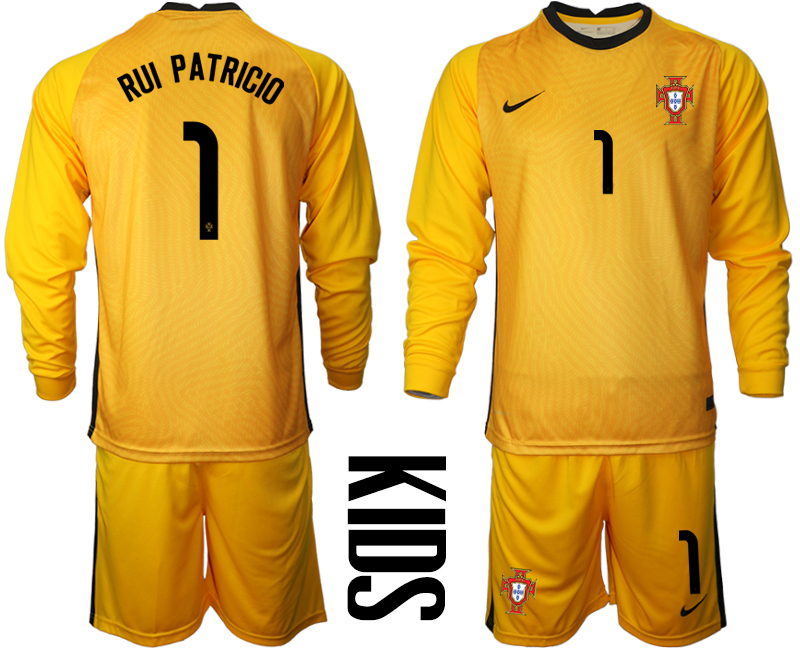 Youth 2021 European Cup Portugal yellow Long sleeve goalkeeper #1 Soccer Jersey
